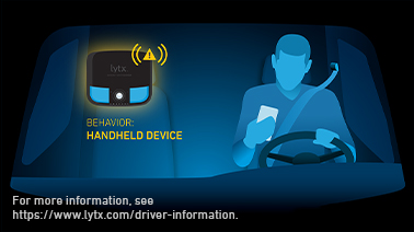 Graphic of a driver on their phone and an MV+AI alert of handheld device