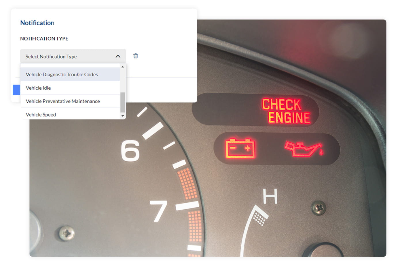 vehicle dashboard with check engine light on
